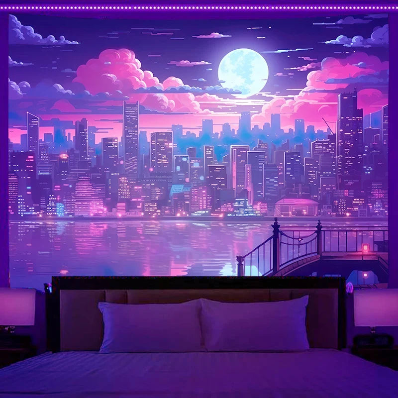 Axyaa Starry Sky Planet City Tapestry Room Decoration