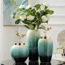 Axyaa Gradient Ceramic Vase with Golden Leaves Cover - Modern Home Decor & Wedding Ornament