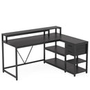 Axyaa Industrial L-Shaped Desk with Drawer, Shelves, and Monitor Stand