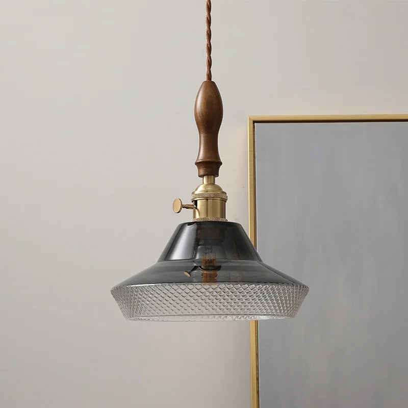 Axyaa Nordic Wood Copper LED Pendant Lamp 4w Bulb Fixture for Bedroom Dining Hallway