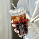 Axyaa Glass Measuring Scale Cup with Straw Lid - 450ml Clear Tumbler Mug
