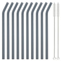 Axyaa Glass Straw Set with Brush, 10pcs Reusable Bent Milkshake Drinking Straws