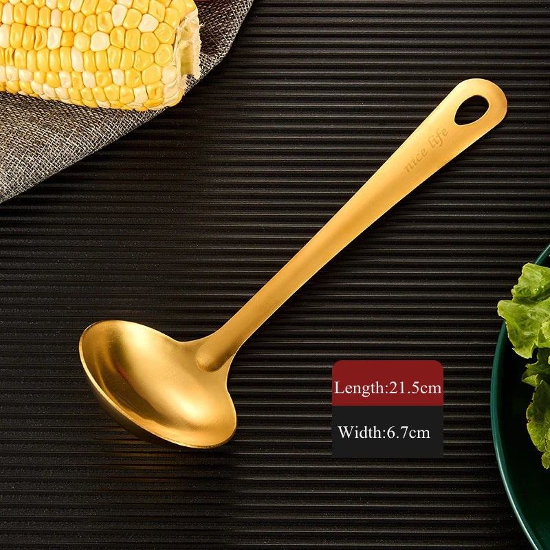 Axyaa Stainless Steel Kitchen Utensil Set - Hanging Dinner Colander Frying Spatula