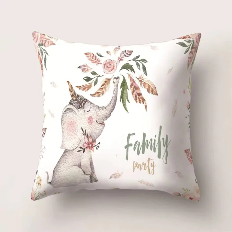 Tropical Cactus Flower Cat Print Pillow Cover 45X45CM for Home Sofa Chair