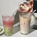 Axyaa Glass Tumbler 450ml with Straw, Lid, Transparent Design - Bubble Tea Cup