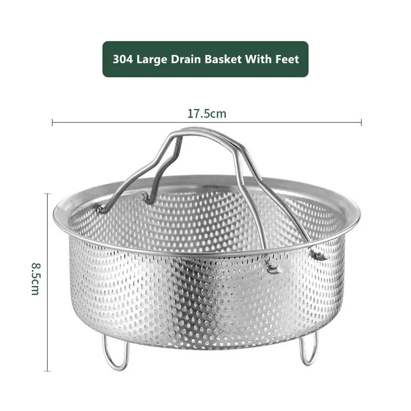 Axyaa Stainless Steel Drain Basket for Food Prep Vegetable Fruit, Multifunction Stainer