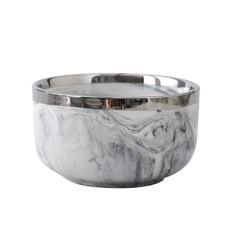 Axya Silver Rim Marble Ceramic Dinnerware Set for Family and Hotel