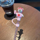 Axyaa Cute Bear Silicone Straw with Cat Claw Stopper & Dust Cap