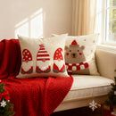 Axyaa Christmas Beige Velvet Pillowcase with Santa and Bear Embroidery