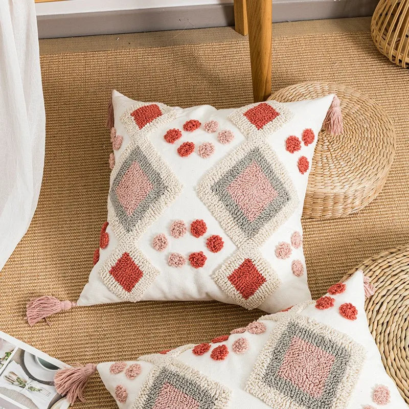 Boho Loop Tufted Tassel Pillow Cover for Home Decor by Axyaa