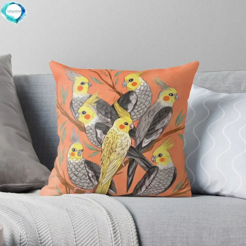 Cockatiel Fun Throw Pillow Case for Home Decor by Axyaa