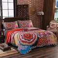 Axyaa Boho Mandala Quilt Set Queen Size 3-Piece Lightweight Reversible Coverlet