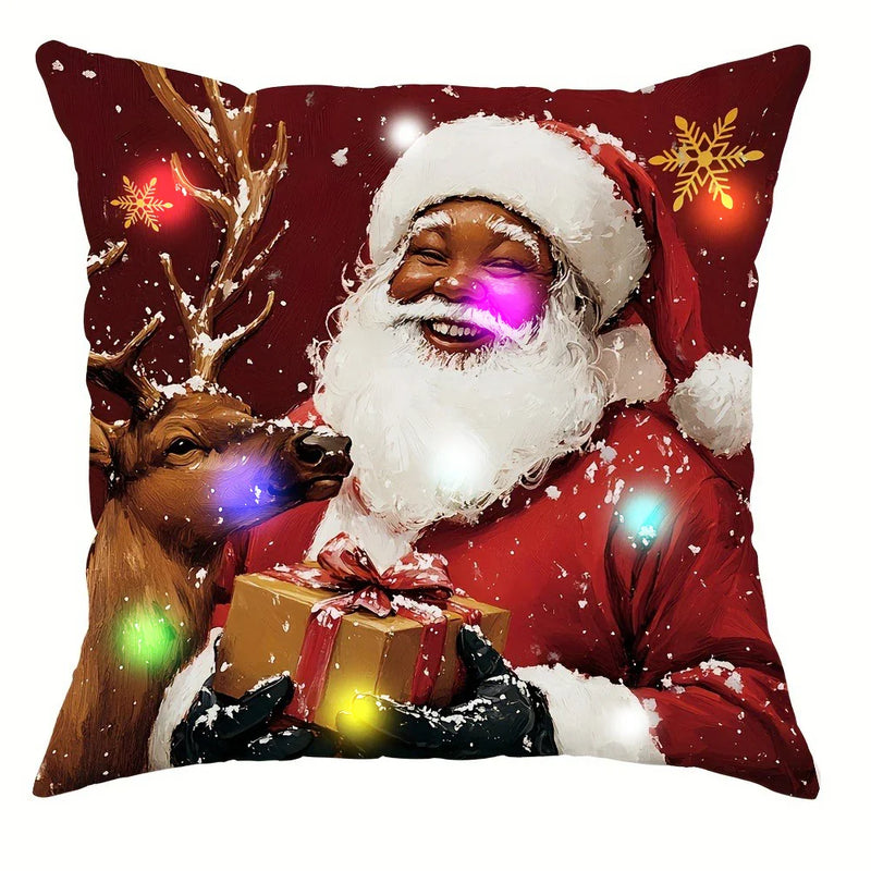 Axyaa Black Santa Claus LED Light Pillowcase for Merry Christmas Party Home Decor