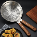 Axyaa Stainless Steel Large Colander with Wooden Handle - Kitchen Strainer Skimmer