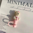 Bear Silicone Straw Cover Tops for 7-8mm Straws by Axyaa - Pink Cute Drinking Decor