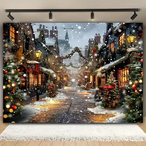 Axyaa Winter Town Scene Party Background Cloth for Home Decor & Photography