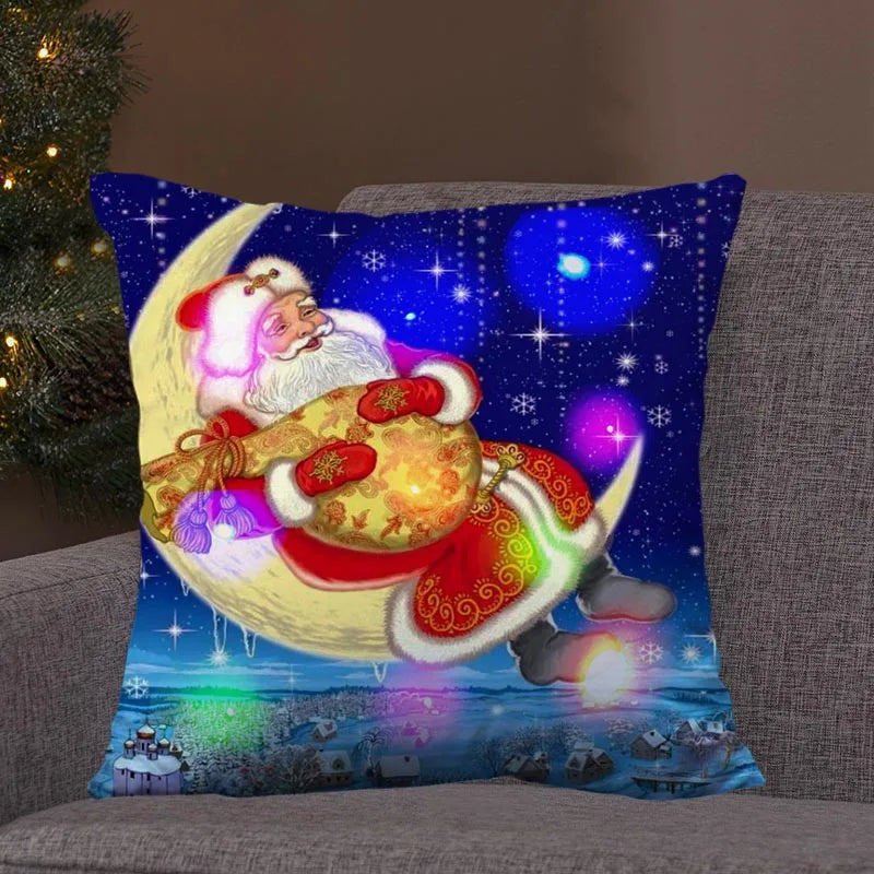 Axyaa LED Retro Santa Christmas Lights Pillowcase Home Decor 45x45