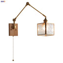 Axyaa Ash Wood LED Swing Arm Wall Lights with Pull Chain Switch & Blue Glass