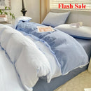 Axyaa Solid Color Cotton 4-Piece Set: Mattress, Bed Sheet, Quilt Cover - Super Soft