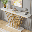 Axyaa Modern Gold Console Table with Grid Metal Base - 59 inch