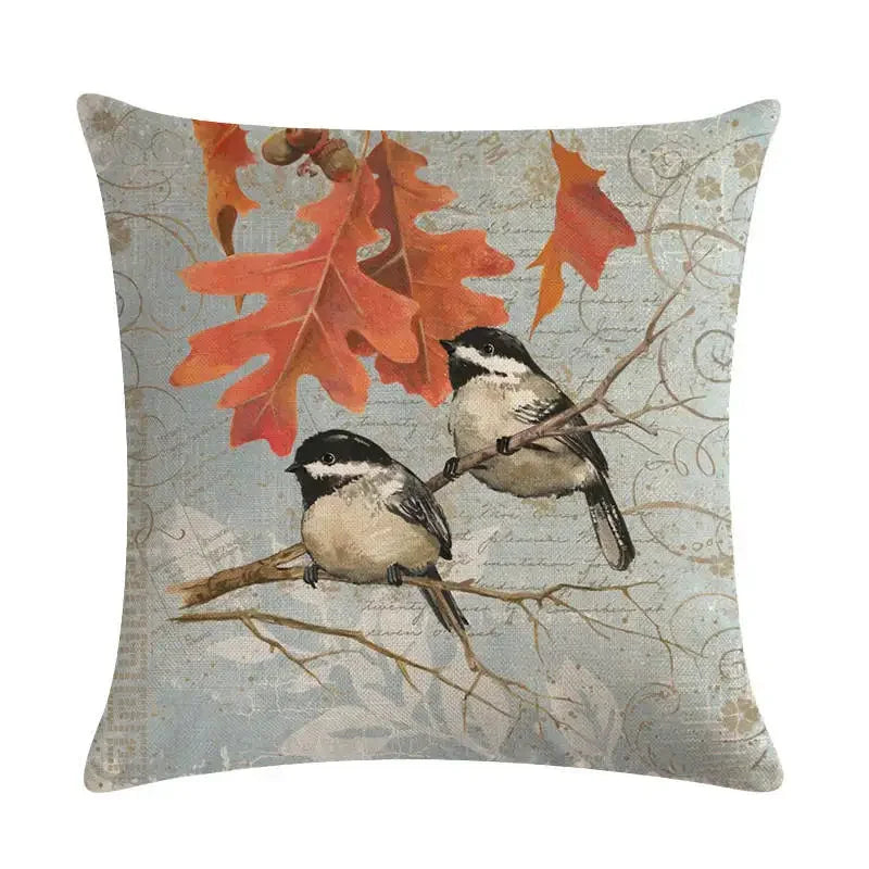Axyaa Retro Bird Branch Linen Pillow Cover for Home Decor and Comfort