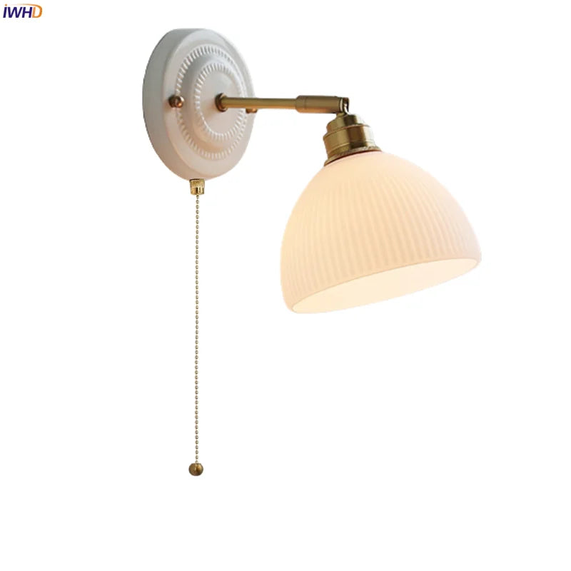 Axyaa White Glass LED Wall Light with Pull Chain Switch for Bedroom, Living Room, or Stairway
