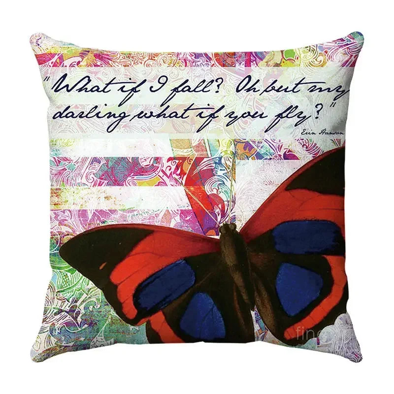 Axyaa Butterfly Print Cushion Cover 45x45cm - Farmhouse Stylish Home Decor Pillow Cover