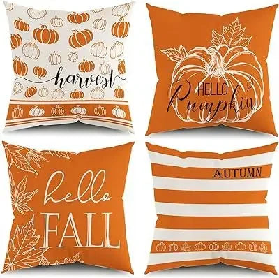 Axyaa Buffalo Check Print Linen Pillow Cover 45x45 for Fall Thanksgiving Decor