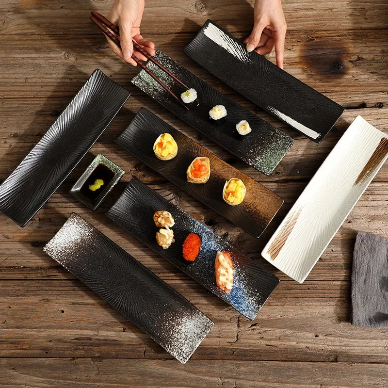 Axya Ceramic Sashimi Plate: Special Long Vintage Sushi Dish