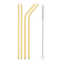 Axyaa Gold Stainless Steel Straw Set with Bag & Brush
