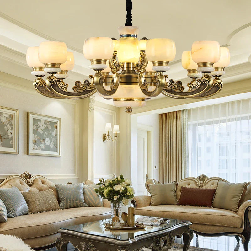 Axyaa All Copper Marble Chandelier: Luxury Living Room Lights, Chinese Wind Bedroom Lights