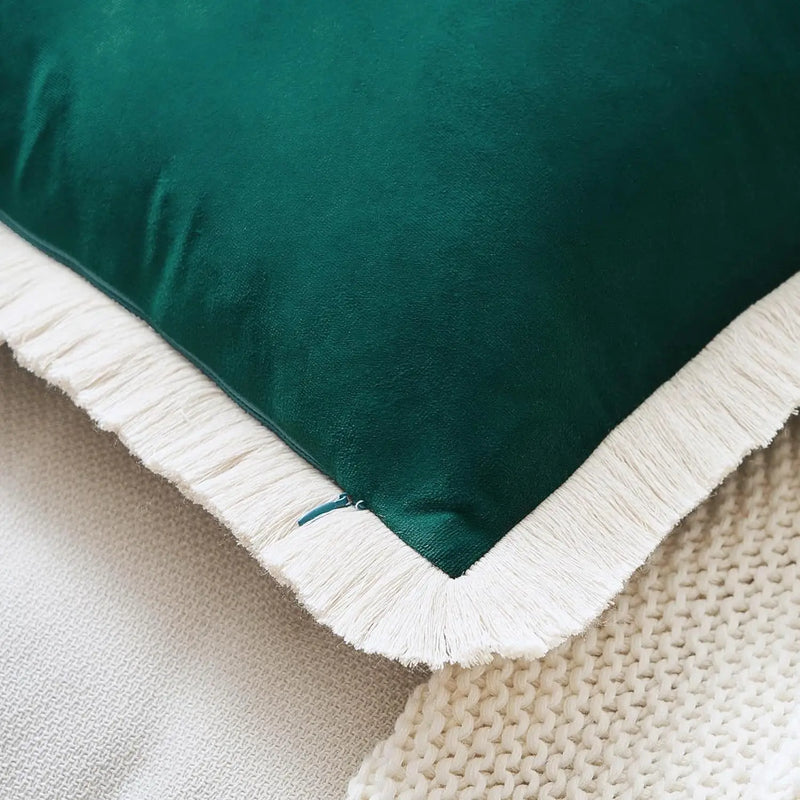 Axyaa Velvet Decorative Pillow Cover with Tassels - Orange/Ivory/Green - 18x18/20x20/24x24
