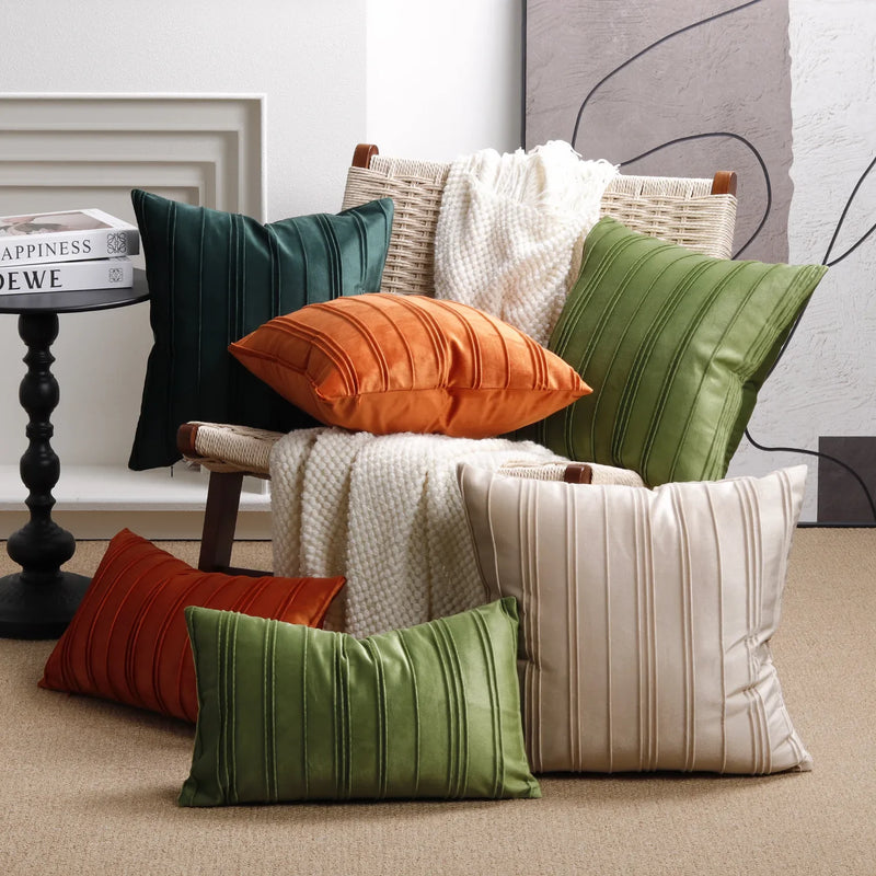 Axyaa Velvet Striped Cushion Cover | Stylish Home Decoration Pillow Cover