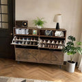 Axyaa Shoe Storage Cabinet with 4 Flip Drawers and Open Shelves