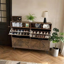 Axyaa Shoe Storage Cabinet with 4 Flip Drawers and Open Shelves