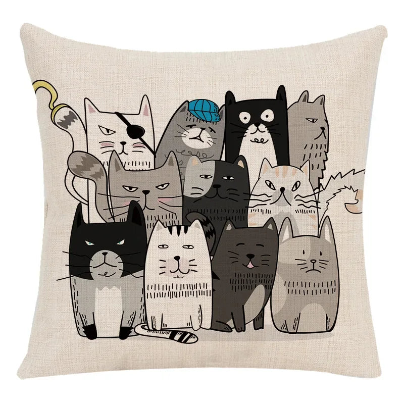 Axyaa Cartoon Animal Linen Throw Pillow Case for Home Living Room Sofa Decor