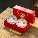Axyaa Hand Drawn Cartoon Ceramic Bowl & Chopsticks Set: Creative Giftware