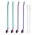 Axyaa Stainless Steel Straw Spoon Set - Reusable Metal Straw & Spoon for Smoothie Drinking