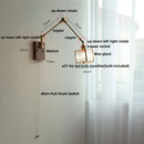 Axyaa Ash Wood LED Swing Arm Wall Lights with Pull Chain Switch & Blue Glass