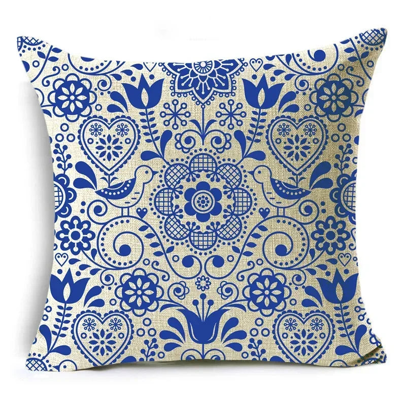 Axyaa Blue & White Porcelain Pattern Pillowcase - Sofa Decor 40cm/45cm/50cm