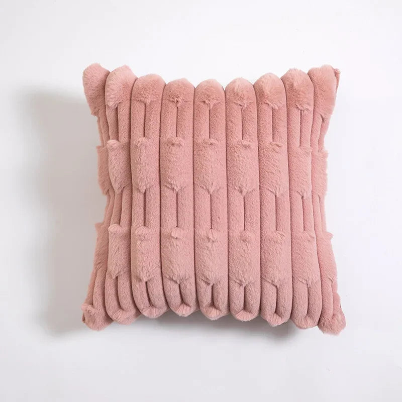 Axyaa Soft Plush Cushion Cover in Pink Ivory for Cozy Home Decor