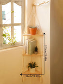 Axyaa Macrame Hanging Shelf | Boho Wood Floating Corner Wall Shelf