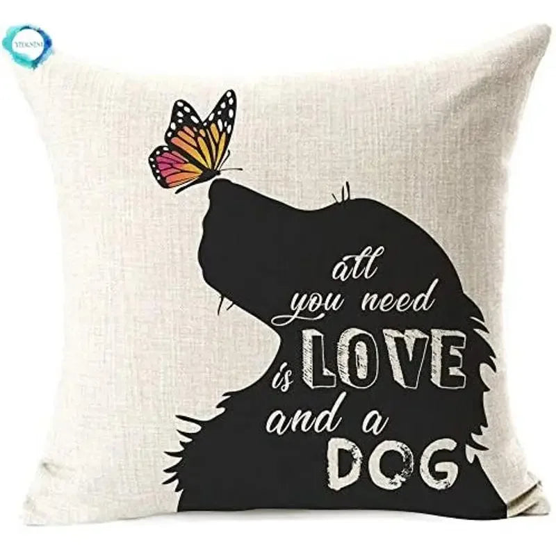 All You Need is Love and a Dog Linen Throw Pillow by Axyaa