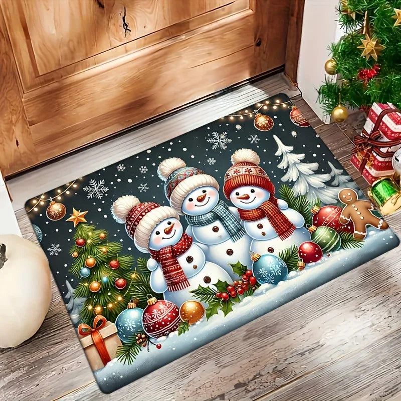 Axyaa Snowman Christmas Tree Welcome Mat — Non-Slip, Festive Design for Home & Kitchen