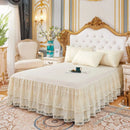 Axyaa Lace Ruffled Bed Skirt: 3 Layers Couvre Lit Mattress Cover Bedspread