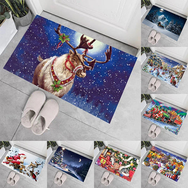 Axyaa Christmas Welcome Mat: Santa Claus Elk Print Non-Slip Floor Decor for Home & Kitchen