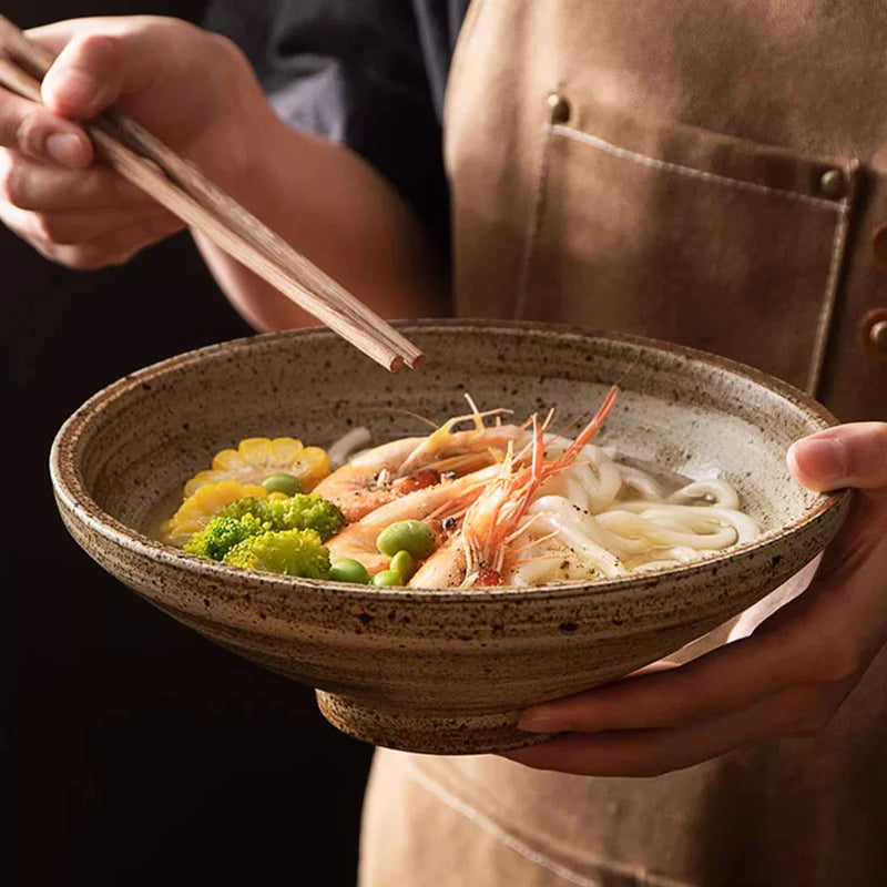 Axya Japanese Ceramic Salad Bowl Set, Heat-resisting Coarse Dinnerware, 800ml
