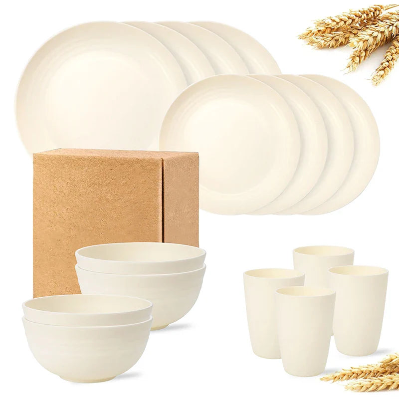 Axyaa White Plastic Tableware Set: Plate, Bowl, Cup, Fruit Plate, Dessert Plate, Salad Bowl, Drink Cup