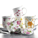 Axyaa Floral Bone  Coffee Cup with Lid, Spoon - Colorful Moscow Mule Thermo Mug