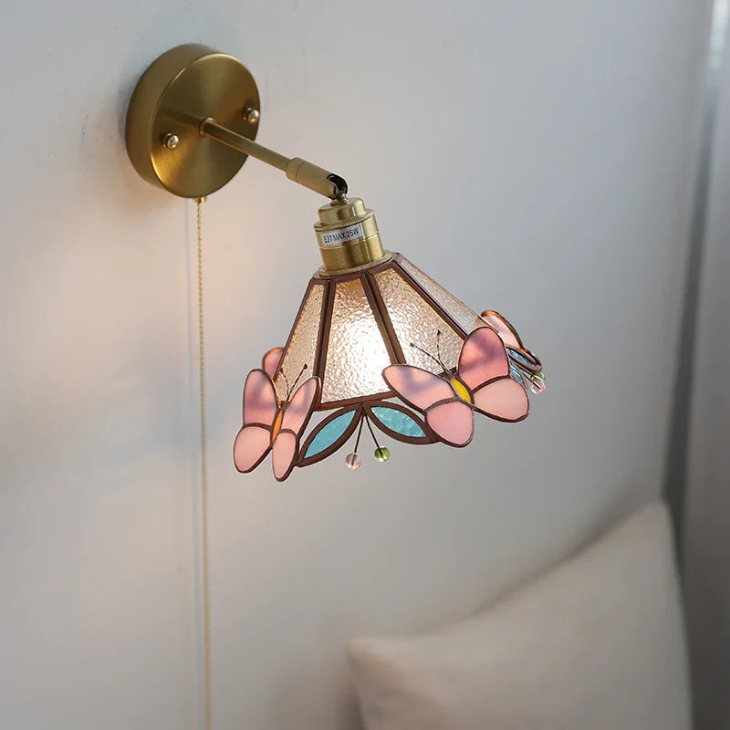 Axyaa Pink Butterfly Glass Wall Light - Modern Nordic Bedroom Lamp
